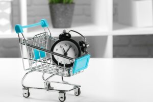 Time, e-commerce, saving and shopping concept